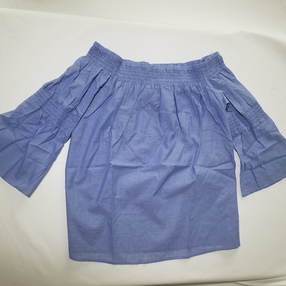 Blouse - Skyblue Off-Shoulder 3/4 Sleeves